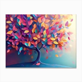 Colorful Tree with Leaves on Hanging Branches Illustration 2 Canvas Print