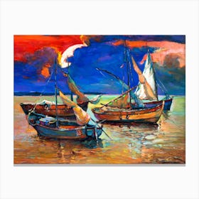 Sunset Sailboats Painting Canvas Print