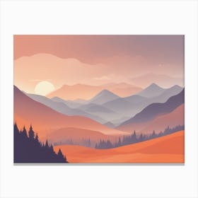 Misty mountains horizontal background in orange tone 111 Canvas Print