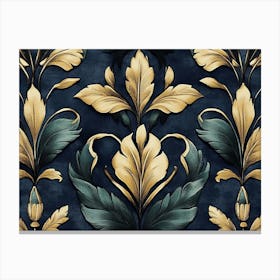 Gold And Blue Leaves 1 Canvas Print