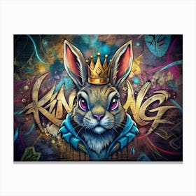 Graffiti Of A Rabbit Wearing A Crown Canvas Print