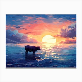 Sunset Cow Painting Canvas Print