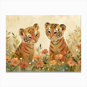 Floral Animal Illustration Tiger 3 Canvas Print