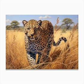 African Leopard Stealthily Stalking Prey Realism 1 Canvas Print