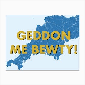 Geddon Me Bewty Cornwall Blue Map Canvas Print