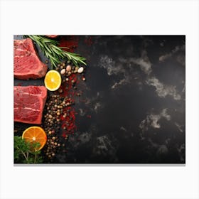 Steak On A Black Background 3 Canvas Print