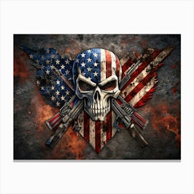 Skull With American Flag And Guns Canvas Print