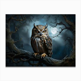 Owl In The Night Paintings Art Print Canvas Print