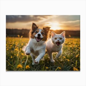 Two Dogs Running In A Field Canvas Print