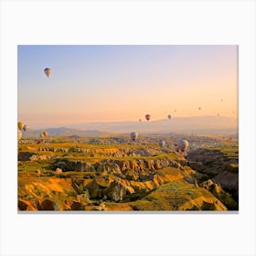 Hot Air Balloons Over The Valley Canvas Print