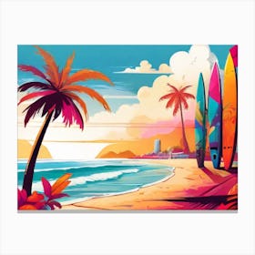 Beach Scene With Surfboards Canvas Print