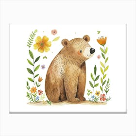 Little Floral Brown Bear 3 Canvas Print