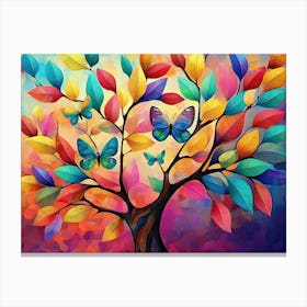 Colorful Tree With Butterflies Canvas Print