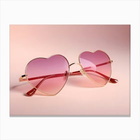 Heart Shaped Sunglasses With Pink Gradient Lenses On A Pink Background Canvas Print