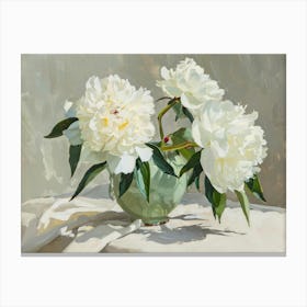 White Peonies In A Vase Canvas Print