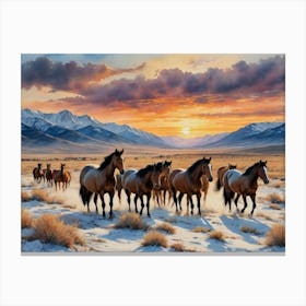 Wild Horses At Sunset in Plains Canvas Print