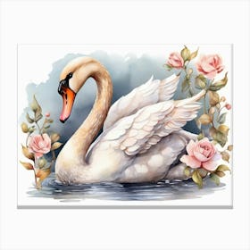 Swan With Roses 2 Canvas Print