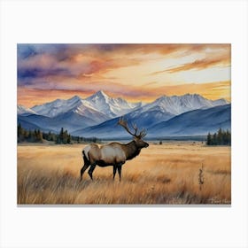 Serenity on the Open Plains Elk At Sunset Canvas Print