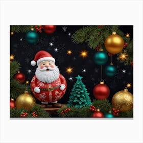 Christmas Tree With Santa Claus Canvas Print