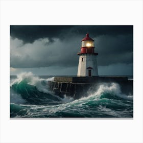 Lighthouse In The Storm Canvas Print