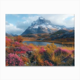 Beauty Of Torres Del Paine National Park In Chile As The First Rays Of Sunlight Kiss The Towering Peaks Of The Paine Massif Canvas Print