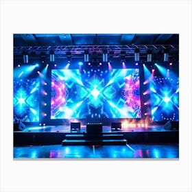 A Stage Illuminated With Vibrant Blue And Pink Lights 1 Canvas Print