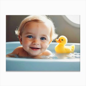 Baby In Bathtub With Rubber Ducks Canvas Print