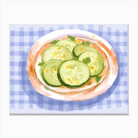 A Plate Of Cucumbers, Top View Food Illustration, Landscape 1 Canvas Print