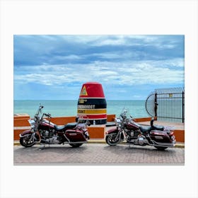 Two Motorcycles At The Southern Most Point (Florida Keys Series) Canvas Print