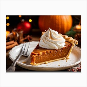 Close Up Of A Homemade Pumpkin Pie Slice Topped With Whipped Cream Warm And Cozy Autumnal Atmospher Canvas Print