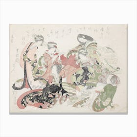 Six Women Seated Around A Bird Cage, Katsushika Hokusai Canvas Print