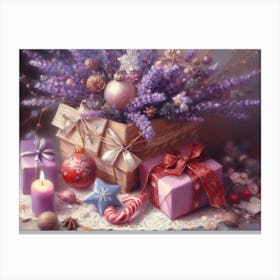 Lavender Christmas Ephemera Oil Paintings 6 Canvas Print