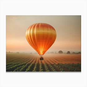 Hot Air Balloon Over Fields At Sunrise Canvas Print