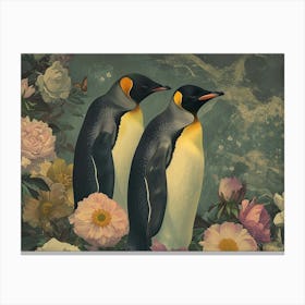 Floral Animal Illustration Emperor Penguin 1 Canvas Print