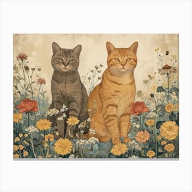 Floral Animal Illustration Cat 2 Canvas Print