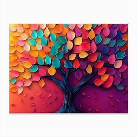 Elegant Colorful Tree with Vibrant Leaves Hanging Branches 7 Canvas Print