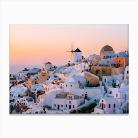View Of Oia Traditional Cave Houses In Santorini, Greece Canvas Print