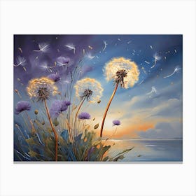 Vintage Dandelions At Sunset Canvas Print