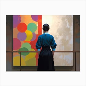 Woman Looking At A Painting Canvas Print