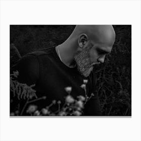 Black And White Brutal Portrait Of A Bald Man With A Beard Canvas Print
