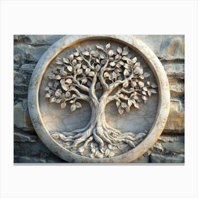 A Detailed Tree of Life 3d Carved from Marble, Stone on the Background Canvas Print