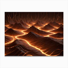 Abstract 3d Landscape Of Glowing Orange Lines Flowing Across A Dark, Mountainous Terrain Canvas Print