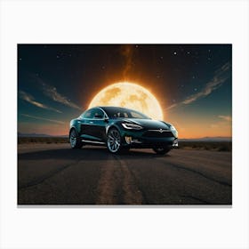 Full Moon Over Tesla Model S Canvas Print