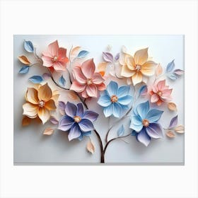 Blossoming 3d Floral Artistry Leaves, Flowers, And A Mesmerizing 1 Canvas Print