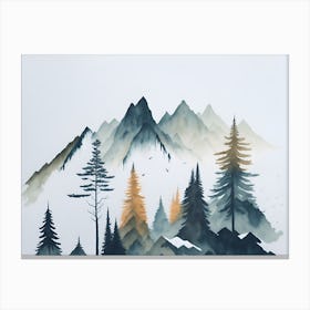 Mountain And Forest In Minimalist Watercolor Horizontal Composition 46 Canvas Print