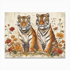 Floral Animal Illustration Siberian Tiger 1 Canvas Print