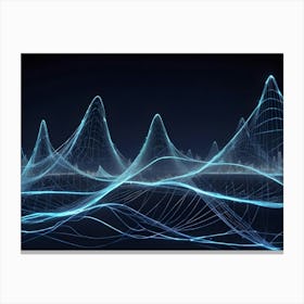 Abstract Image Of A Glowing, Blue Digital Landscape With Mountains And A Cityscape In The Background Canvas Print