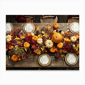 An Autumn Harvest Table Spanning Old Rustic Wooden Planks Teeming Under The Weight Of Vibrant Fre 1 Canvas Print