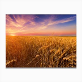 Sunset Over A Wheat Field 11 Canvas Print