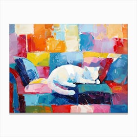White Cat On The Sofa 1 Canvas Print
